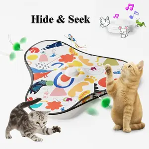Interactive Cat Feather Toys, Hide and Seek Concealed Moving Feather Wand, Rechargeable Touch Activated Indoor Kitten Exercise Kicker, Mouse Squeaky