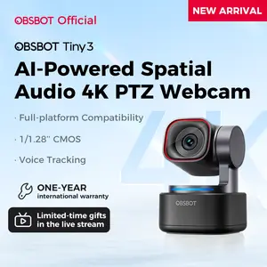 OBSBOT Tiny 3 AI-Powered Spatial Audio 4K Webcam, AI Tracking PTZ Camera with 1/1.28" Sensor, Tri-Mic, Voice & Gesture Control, 120FPS, HDR, Web Cam for PC, Laptop, Streaming, Meeting, Switch 2