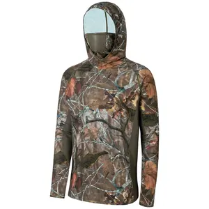 Men's UPF50+ Camo Fishing Hoodie with Face Cover - Sun Protection Long Sleeve Shirt, Quick Dry Breathable Professional Sports Clothing for Hunting, Hiking athleisure baggy