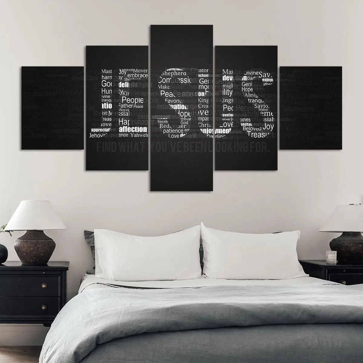 Jesus Letter Pattern Canvas Painting, 5 Counts/set Creative Religious Art Poster, Decorative Artwork, Wall Art Decor for Home Living Room Bedroom, Hanging Wall Art, Wall Decoration, Ornaments