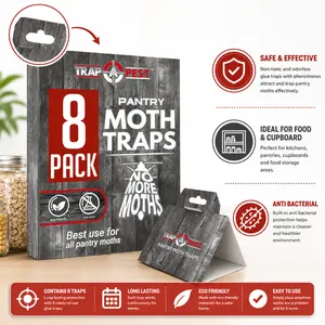 8 Pack Pantry Moth Traps- Safe and Effective for Food and Cupboard- Glue Traps with Pheromones and Anti bacterial for Pantry Moths