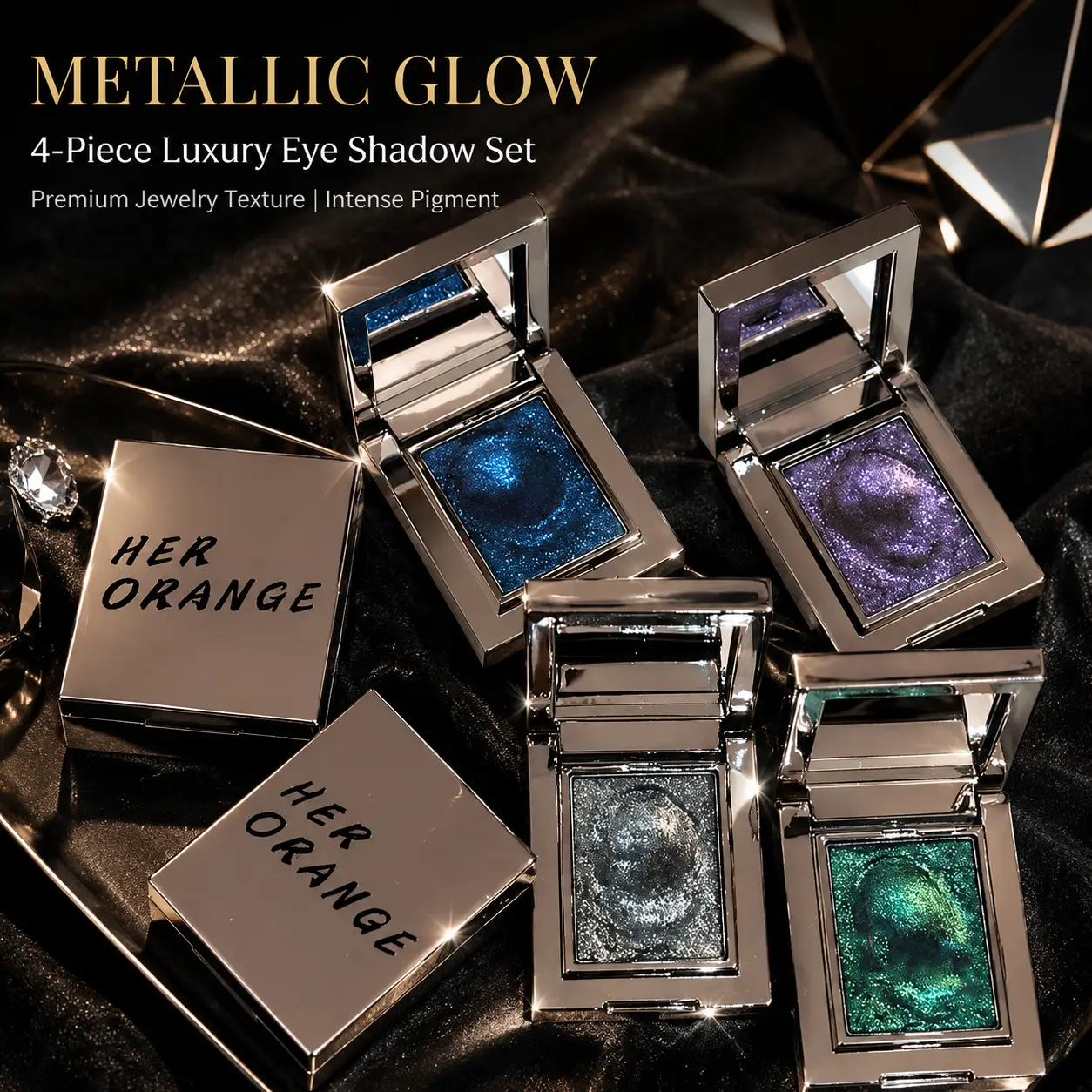 HERORANGE 4-Piece Luxury Solid Eyeshadow Set | Creamy, Blendable, Waterproof & No Fallout — Metallic, Shimmer & Matte Finishes. Perfect for Daily & Party Glam Looks, Alcohol-Free & Beginner-Friendly. Best Holiday Gift Idea  #EyeshadowLover