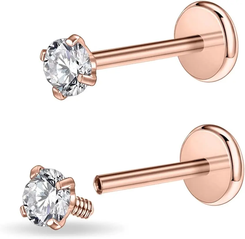 rose gold, 16g, 10mm bar, 3mm gem