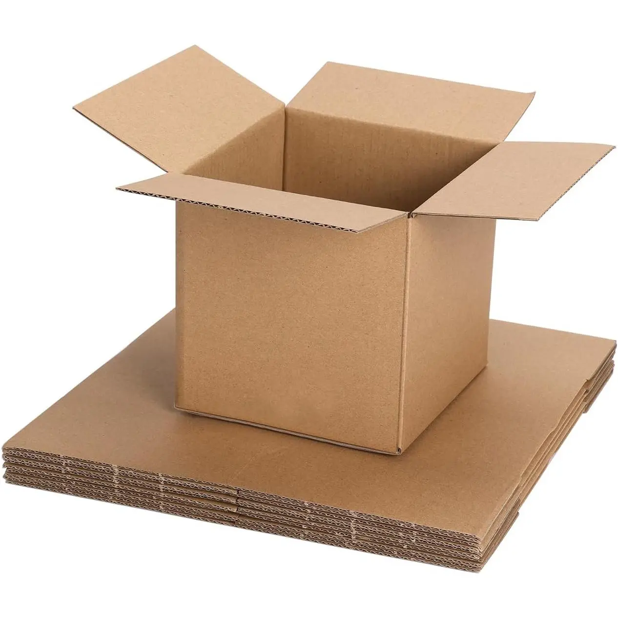 Sturdy Corrugated Kraft Cardboard Shipping Boxes Mailers - 5x5x5 in, 6 Count Flat Pack Small Mailing Boxes for Small Businesses (Multi-Size Compatible Option)