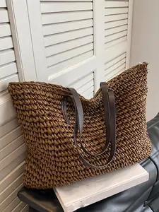 Women's Elegant Straw Woven Design Shoulder Bag, Large Capacity Bag with Adjustable Strap, Casual Trendy Versatile High-quality Daily Elegant Commuter Bag, Casual Lightweight Bag