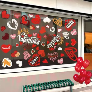 Valentine's Day Window Static Cling Decorations, 6 Sheets Heart Stickers, Mirror Fridge Glass Decals, Home Office Classroom Use