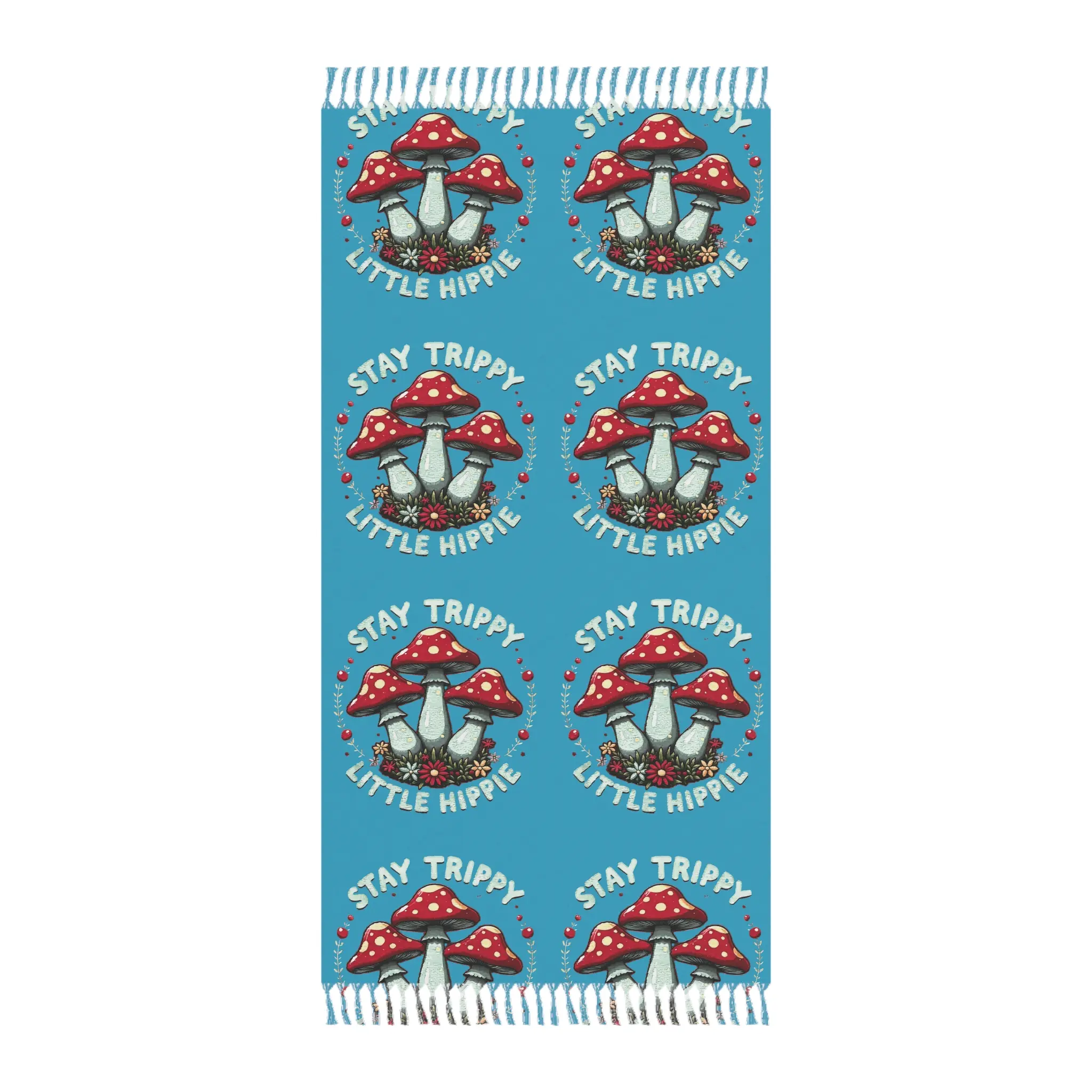 Boho Mushroom Print Lightweight Beach Towel - Machine-Washable Cloths Beach Towels, No Bleach Seafoam Teal "Little Hippie" Fringe Cloth, Home Bathroom Supply, No Bleach Beach Towels