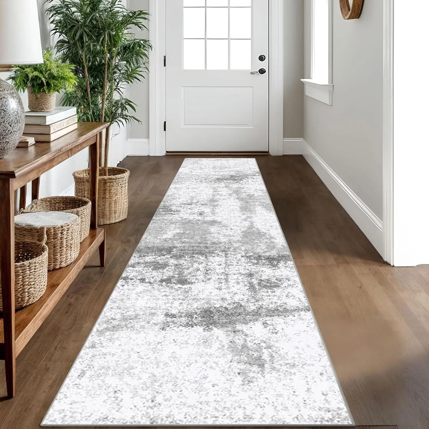 2'x10' Modern Abstract Washable Runner Rug - Printed Polyester Surface, High-Density Anti-Slip Backing, Thin Foldable Rug for Hallway, Kitchen & Entryway