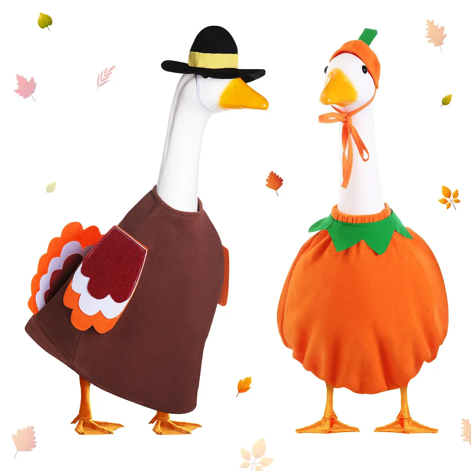 2 Sets Thanksgiving Porch Goose Outfit fit 23 inch Goose, Turkey Pumpkin Scarecrow Farmer Porch Goose Cloths Clothing Fall Outfit for Outdoor Patio Yard Lawn Art Decoration