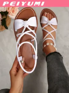 Women's Bowknot Design Slide Sandals, Boho Style Fashionable Flat Sandals for Beach Vacation, Casual Versatile Shoes for Women & Girls, Summer, Lightweight Sandals