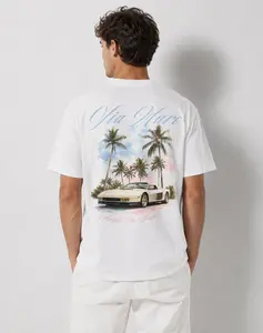 Via Mare Men's Coastal Cultura Graphic T-Shirt - Saluti Da Miami Themed Casual Top