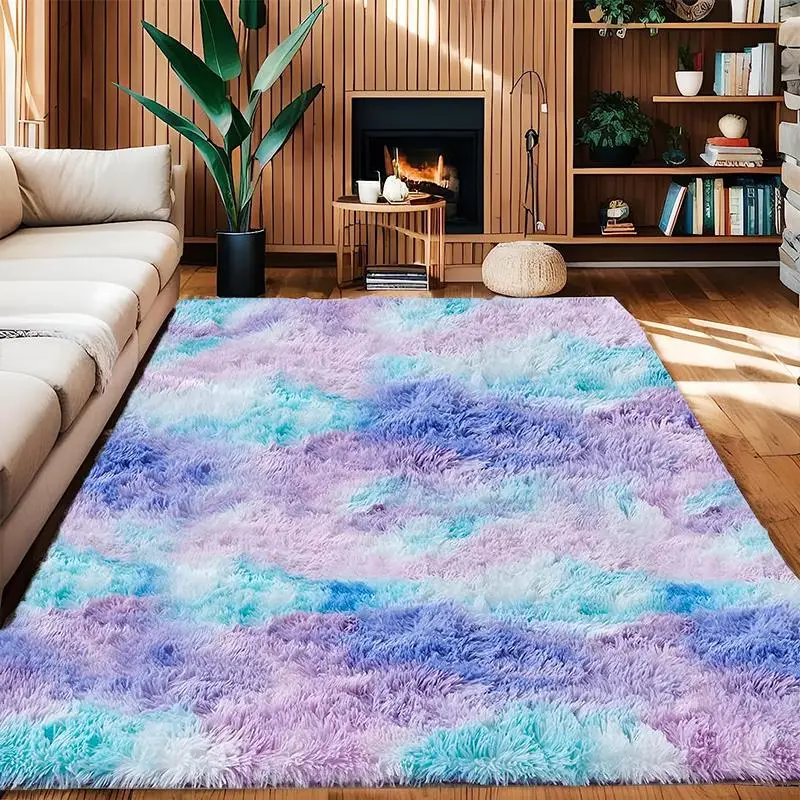 Tie Dye Fluffy Rugs for Living Room, 1 Count Non Slip Soft Comfortable Floor Mat, Summer Easy To Clean Decorative Rug for Home Pride Month Decor