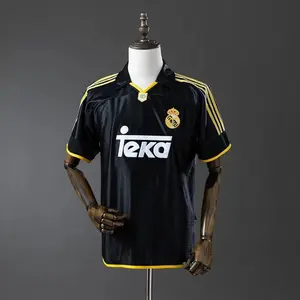 Real Madrid 1999 Black Retro Away Soccer Jersey Classic Vintage Football Shirt Cotton Polyester