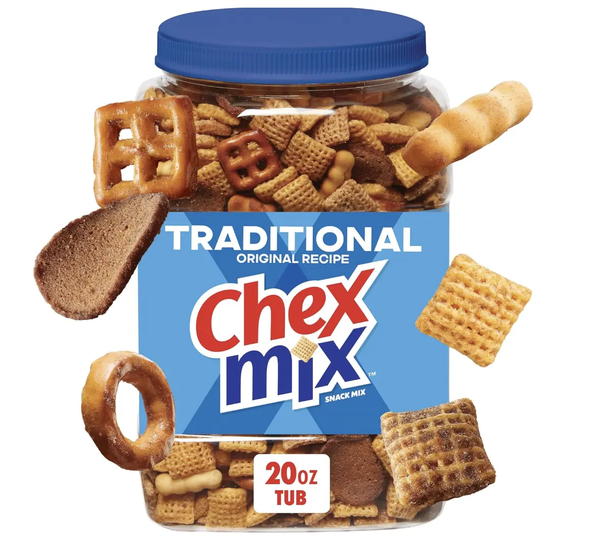 Chex Mix Traditional Original Recipe Snack Mix, Salty Snacks Tub, 20 oz