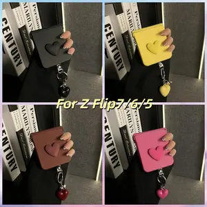 Luxury Korean Solid Color 3D Love Phone Case with Heart Pendant for Samsung Galaxy Z Flip7 Z flip6 ZFlip5 Shockproof Back Cover