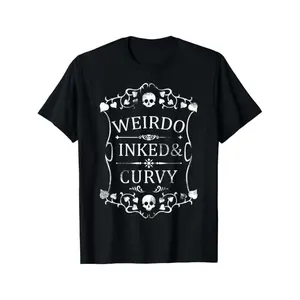 Plus Size Women'S Gothic Skull & Floral Print T-Shirt - "Weird Inked & Curvy" Edgy Graphic Tee, Black Round Neck Short Sleeve Casual Top For Summer trendy t-shirts