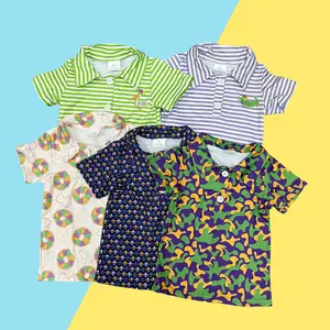 Happy Mardi Gras Clothing For Outside-Toddler Baby Boys Cute & Cozy Light Weight Short Sleeve Button Up Polo Shirt Top