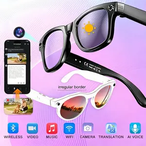 Smart Camera Glasses 8MP 1080P Photochromic Lenses Auto-Tint UV Protection Bluetooth Audio Hands-Free Video Recording 160+ Language Translation Wearable Tech Gift