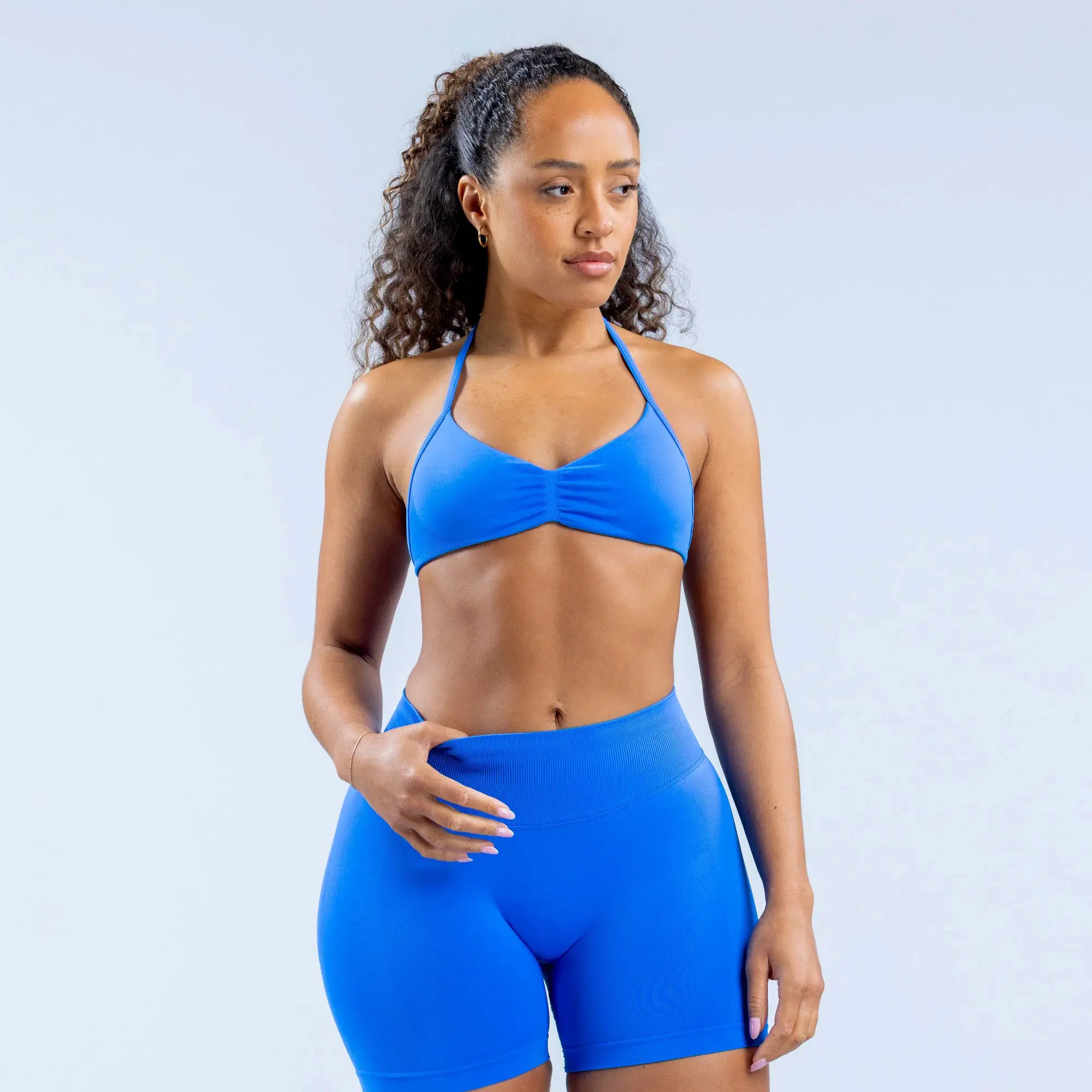 Impact Strappy Bra (Full Logo - Only Bra) - High Stretch Twill Knit, Removable Pads, Firm Fit, Gym Wear