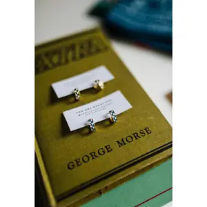 blue checkered | 24k gold filled huggies