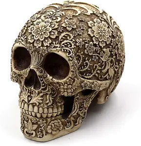 Creative Skull Flowers Sculpture 8.1'' Human Head Skeleton Statue Collectible Halloween Decoration Home Decor