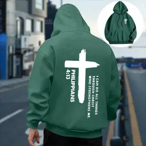 Men's Philippians 4:13 Christian Cross Graphic Pullover Hoodie - Soft, Stylish Menswear Longsleeves Top with "I Can Do All Things Through Christ" Faith Message