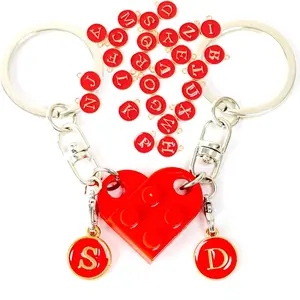 Personalized Brick Matching Couple Heart Keychain Boyfriend Girlfriend Valentines Christmas Him Couple Gifts Full A-Z