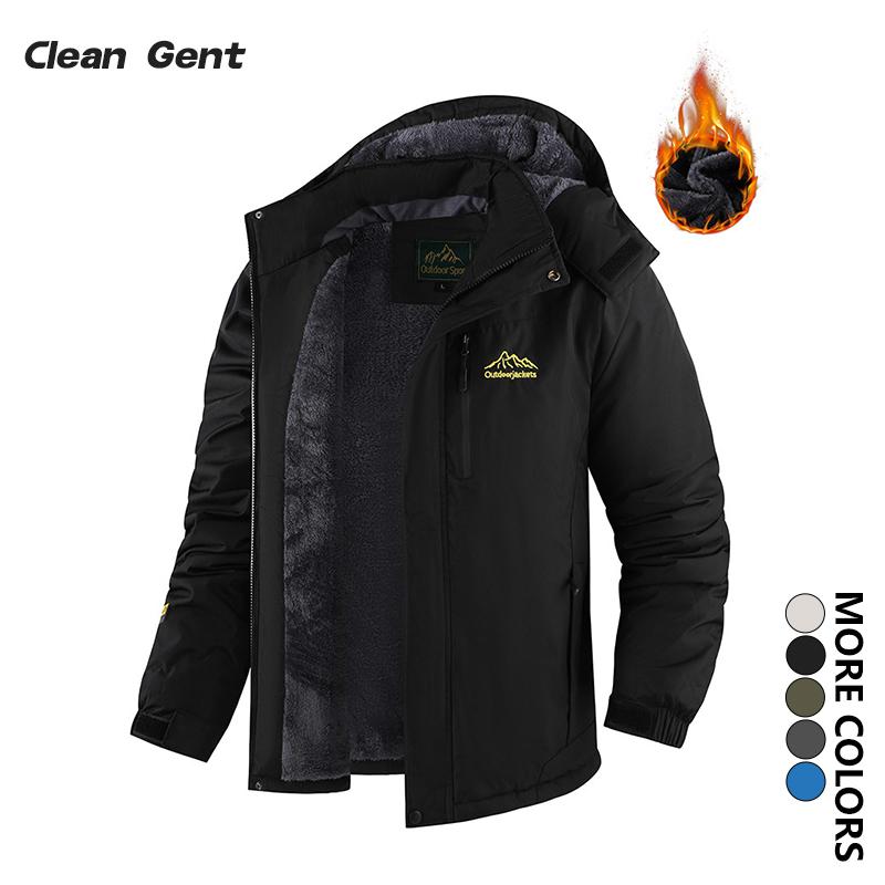 Clean Gent Men's Winter Jacket Waterproof Windproof Snow Coat Warm Fleece Lined with Multiple Pockets Hooded Outdoor Sports Jacket