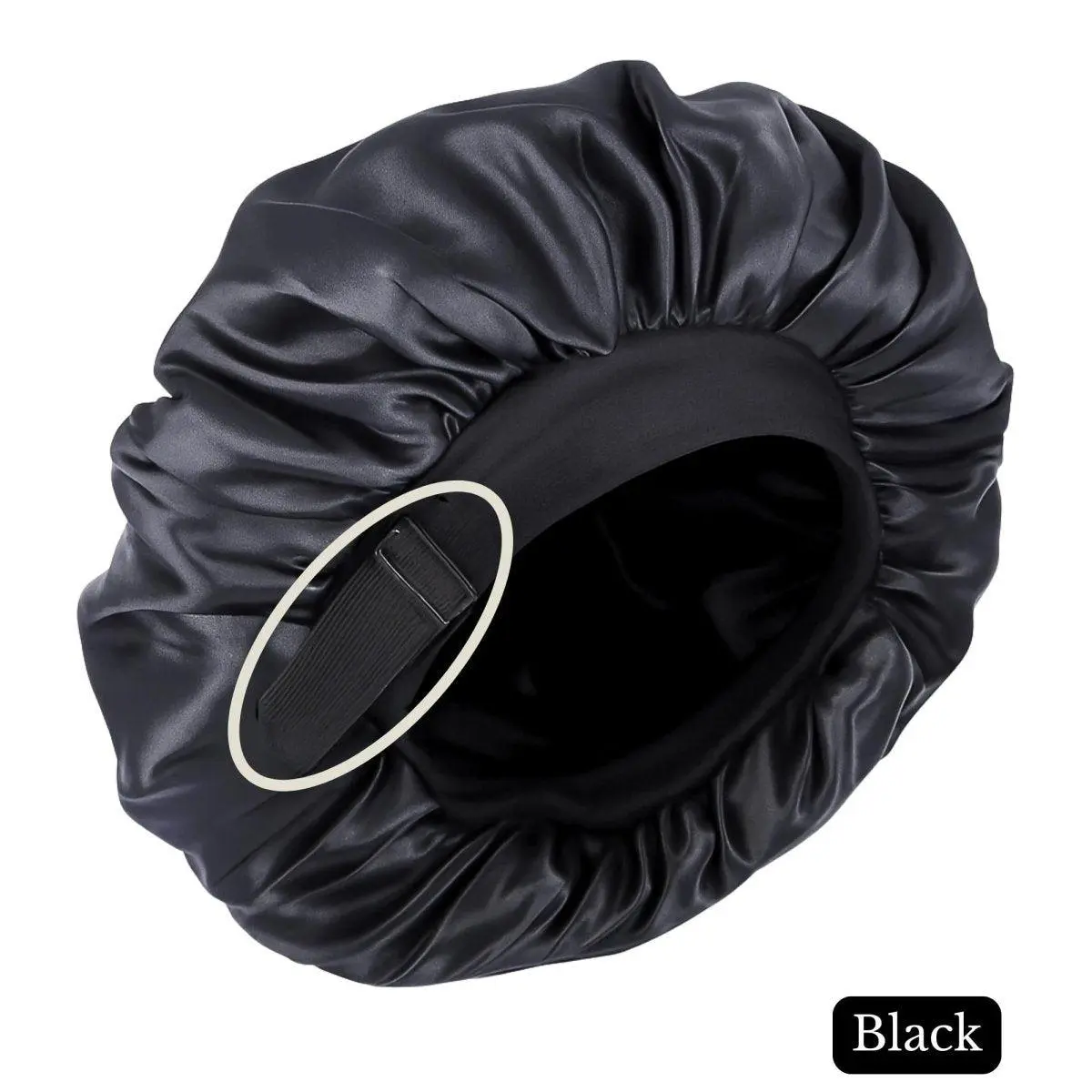 Unisex Charmeuse Silk Satin Hair Bonnet for Men & Women Black Sleep Cap with Wide Comfort Band for Curls Waves Locs & Braids Frizz Reducing Night Hair Protection
