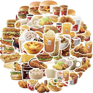 Food Pattern Sticker, 64pcs/set Cute Fast Food Sticker, Waterproof Sticker for Laptop, Phone, Skateboard, Luggage, Office Stationery & Supplies, Decor
