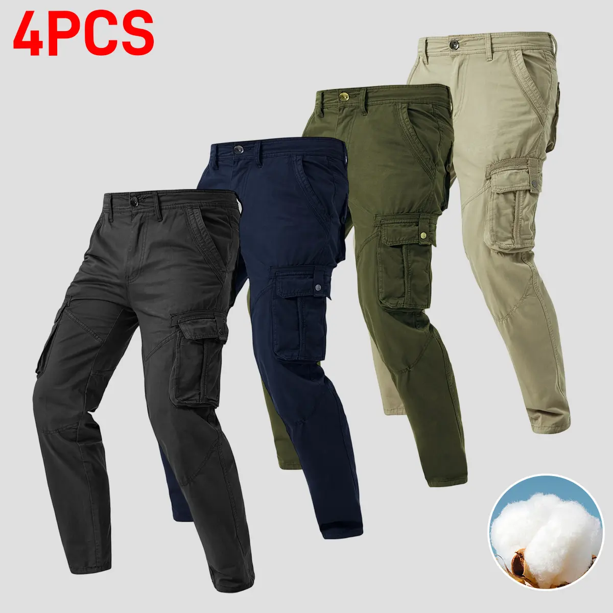 4 Pairs of Men's Lightweight Work Pants - Durable, Breathable And Quick-Drying, with Multiple Pockets, All-Season Straight-Leg Pants Suitable for Outdoor Adventures And Construction, Hiking Pants - Perfect Birthday/ Anniversary Gifts