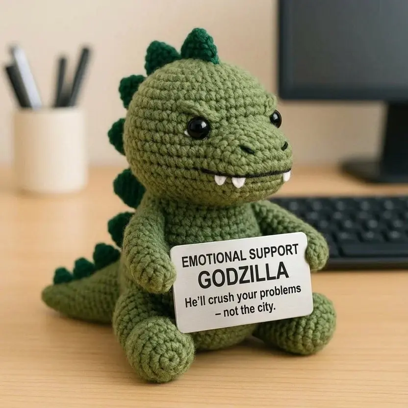 (PRE-ORDER) Emotional Support Giant Monster Crochet Doll – Handmade 4-Inch Inspired Plush Toy, Funny Desk Companion, Soft Knitted Collectible Gift for Monster Movie Fans