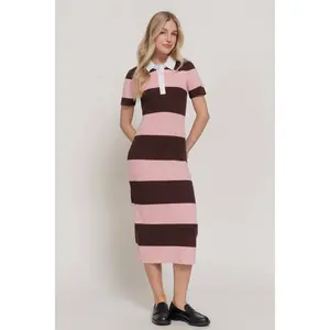Short-Sleeve Wide-Stripe Knit Polo Dress