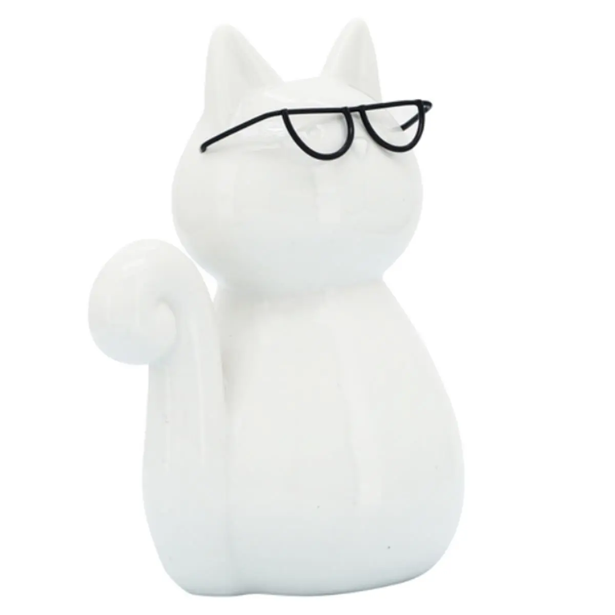 Sagebrook Home 212 MAIN 8 in. 1-piece 5 lbs Porcelain Collectible Cat Figurine, White Decorative Home Accent with Glasses Detail, 3D Room Decor