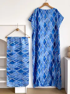 Women's Argyle Pattern Long Robe Set with Small Scarf Shawl, Beach Decoration, Swimsuit Cover Ups, Sun Protection, Windproof, Casual Daily Wear