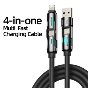 4-in-1 Charger Multi  Fast Charging super Liquid Silicone Cable with USB A Type C Lightning for iPhone17&Samsung Laptops Charger
