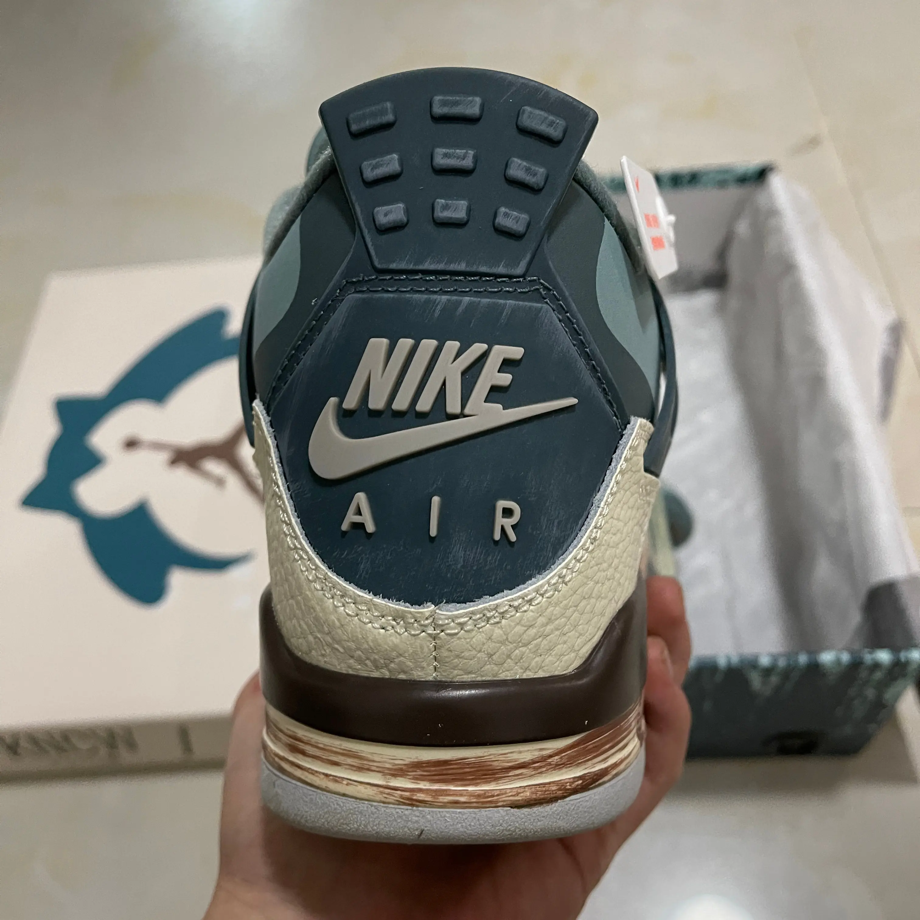 Brand New Sealed Unisex Teal Beige Multi-Tone Suede Mid Top Retro Basketball Sneakers, Breathable Mesh Panel Brown Hardware Rubber Outsole Casual Street Sports Shoes With Original Shoe Box