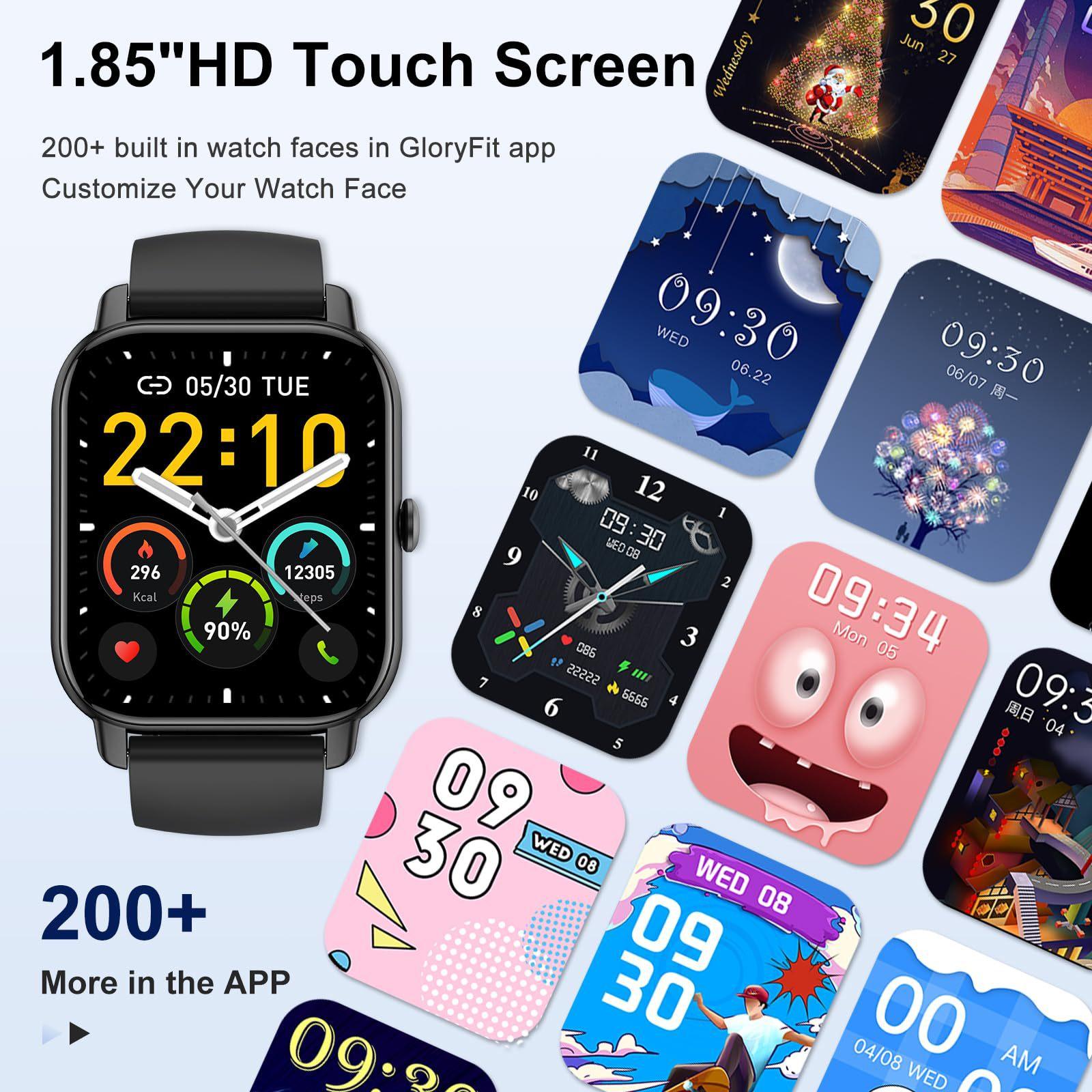 Reloj Inteligente (Smartwatch) con Llamadas Bluetooth, Pantalla Táctil HD de 1.85", Pulsera de Actividad con Monitor de Frecuencia Cardíaca y Sueño, 100+ Modos Deportivos, para Android iOS watch