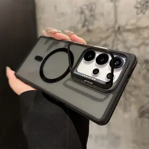 For Magsafe Magnetic Metal Lens Protection Stand Case For Samsung Galaxy S25 S24 S23 Plus S22 Ultra FE Shockproof Cover Bumper