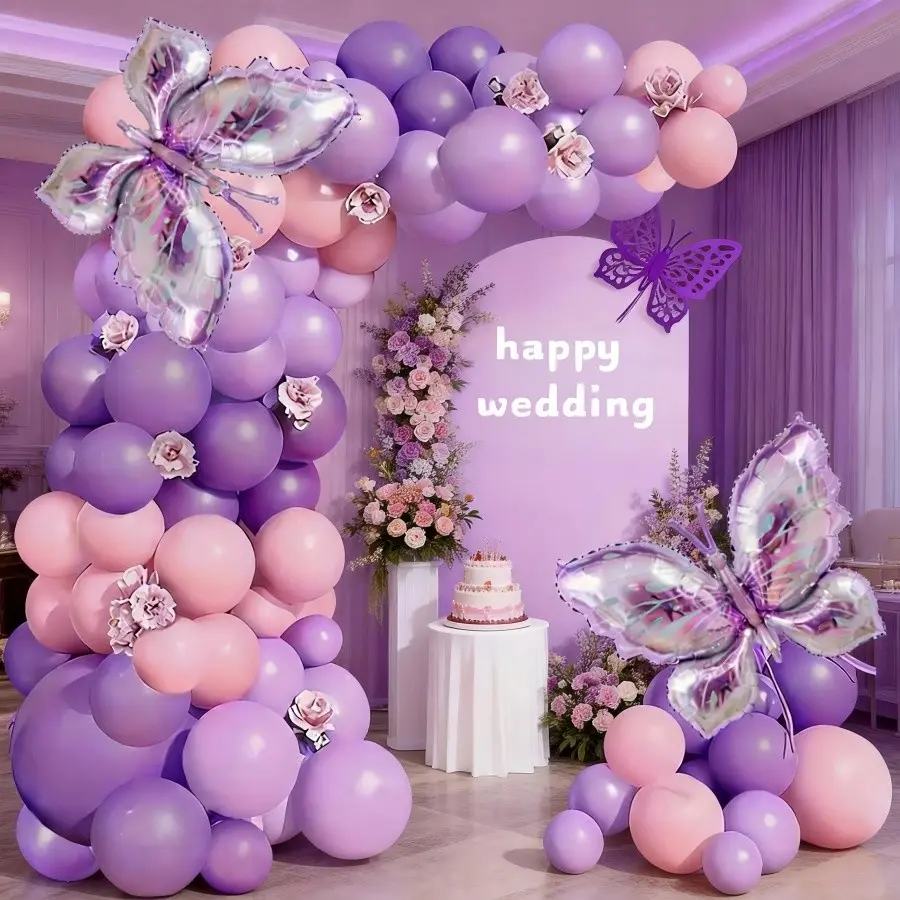 110pcs Butterfly Balloon Arch Kit, 2 Foil Balloons & Light Latex Balloons, Spring Wedding Birthday Valentine's Day Party Decor, Butterfly Balloon Decorations, Balloon Set