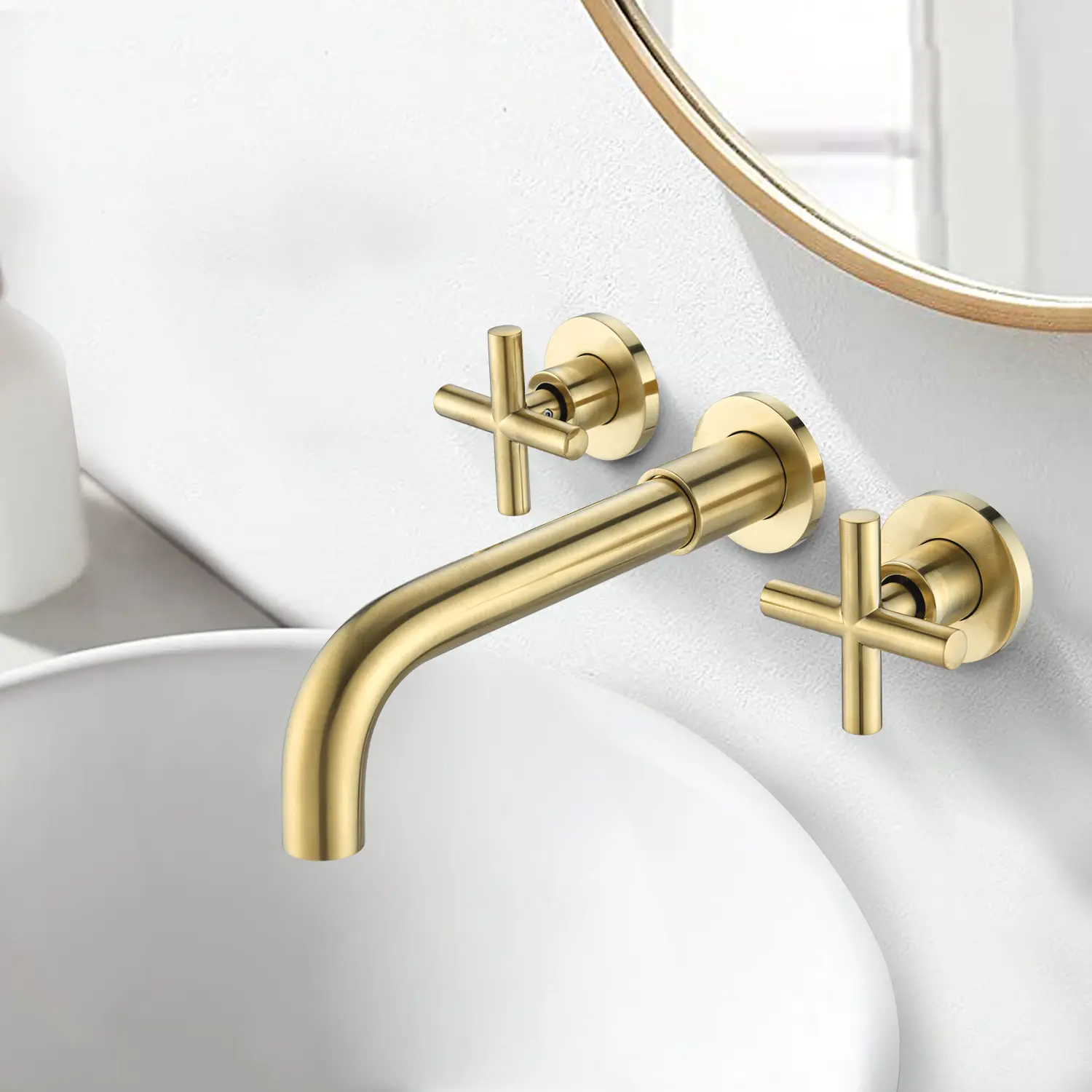 Wall Mounted Bathroom Sink Faucet Modern Single Handle Lavatory Basin Mixer Tap with Brass Body, Chrome Finish, Deckless Design for Powder Room, Vanity, Guest Bath, Multiple Color Options Available, Home Furniture and Household Product Search