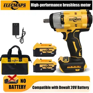ELECMAPS 350 Nm cordless impact wrench compatible with DeWalt 20 V batteries. Optional battery kit includes an 8000 mAh battery, charger, and tool bag. Ideal for automotive repair and furniture refinishing—a perfect gift for men.