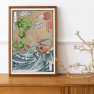 Rayquaza and Deoxys Anime Poster – Pikachu Print, Anime Wall Art, Unique Gift for Anime Fans, Charizard and Blastoise Decor