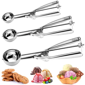 Ice Cream Scoop, 3 Pcs Stainless Steel Cookie Scoop, Meatball Maker Cookie Dough Scoops for Baking Set, Ice Cream Scooper with Trigger Release, Baking Supplies for Melon Baller, Fruit, Mini Cupcake