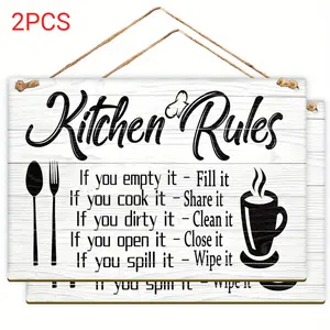 2pcs Buy One Get One Free "kitchen Rules"Wooden Wall Plaque,Perfect for Kitchen and Dining Room Decoration,Birthday Gifts,Hang Decorative Signs,Fit Hanging Ornaments for Special Occasions