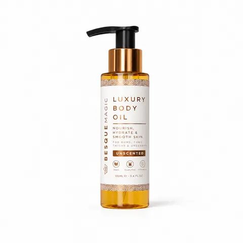 Besque Luxury Nourishing Body Oil - Female Daily Body Care Moisturizer, Unscented Calming Deep Hydration for Dry Skin, with Rosehip, Evening Primrose, Sweet Almond Oils, 100ml