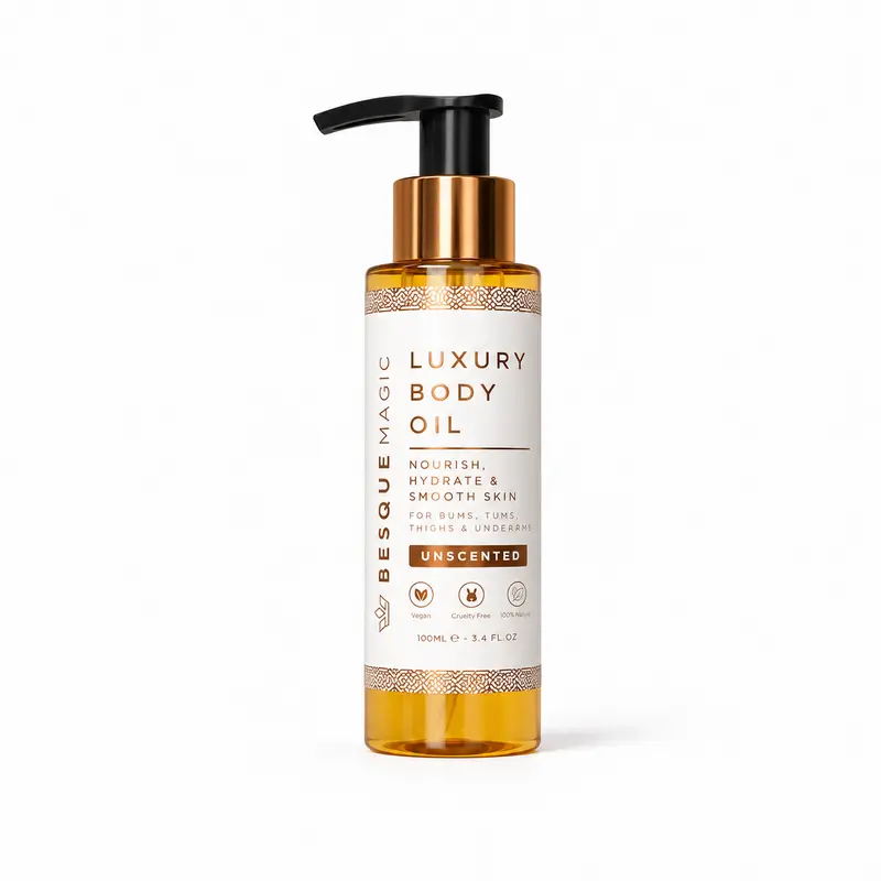 Besque Luxury Nourishing Body Oil - Female Daily Body Care Moisturizer, Unscented Calming Deep Hydration for Dry Skin, with Rosehip, Evening Primrose, Sweet Almond Oils, 100ml