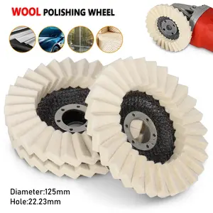 5PCS Wool Polishing Wheel 5 Inch, Felt Buffing Pads for Angle Grinder, High Gloss Mirror Finish Disc for Metal, Glass, Stone & Car Polishing (4-1/2" Arbor)