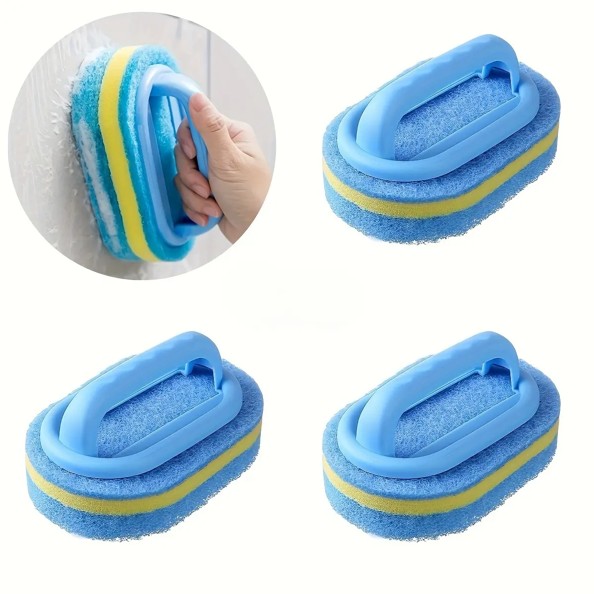 6PCS Grip Handle Cleaning Sponge Pads, Scrubbing Pad, Scrubber Pad, Bathroom Kitchen Scouring Sponge, Bathtub Tile Scrub Block, Limescale Soap Scum Grease Remover for Pool Dishes Countertop, Multi Use Household Cleaning Supplies