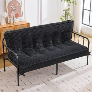 Japanese Floor Mattress Queen Size, Corduroy Foldable Mattress-Edge with Twisted Rope, Detachable Futon Mattresses-High-Density Broken Sponge Filled Mattress, Black, Grey (Frame Not Included